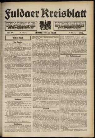 Erste Ausgabe vom Mittwoch, den 26. März 1913.