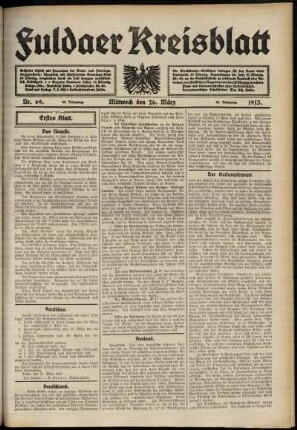 Erste Ausgabe vom Mittwoch, den 26. März 1913.