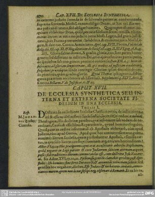 Caput XVII. De Ecclesia Synthetica Seu Interna Et Externa Societate Fidelium In Una Ecclesia
