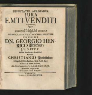 Disputatio Academica Iura Emti Venditi exponens
