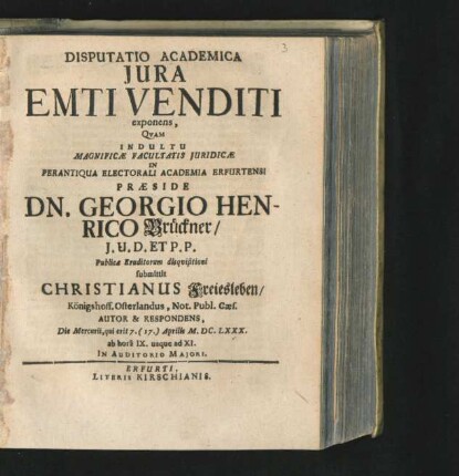 Disputatio Academica Iura Emti Venditi exponens