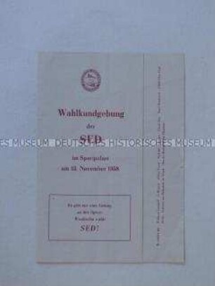 Programm einer Wahlveranstaltung der SED Berlin (West) zur Wahl des Abgeordnetenhauses 1958