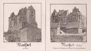 Montfort, Ruine. Rekonstruktionsversuch der Burg Montfort von Lehrer Jakob