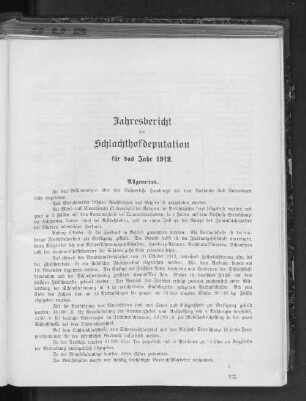 Jahresbericht der Schlachthofdeputation für das Jahr 1912.