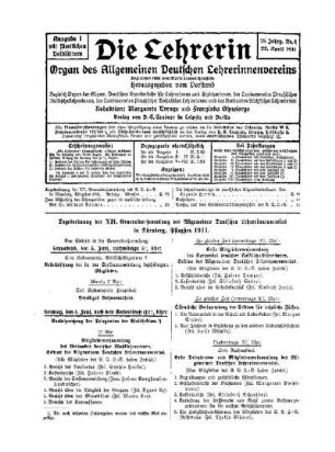 Tagesordnung der XII. Generalversammlung des Allgemeinen Deutschen Lehrerinnenvereins in Nürnberg, Pfingsten 1911