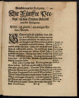 Die Fünffte Predigt/ in den Dritten Artickel von der Heiligung.