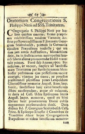 Oratorium Congregationis S. Philippi Nerii ad SSS. Trinitatem.