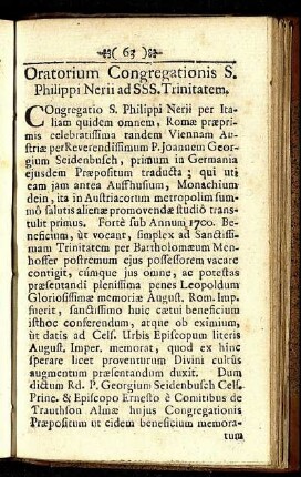 Oratorium Congregationis S. Philippi Nerii ad SSS. Trinitatem.