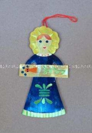 Christbaumschmuck: Frau mit Blume und Heiligenschein