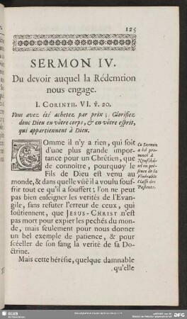 Sermon IV. Du devoir auquel la Redemtion nous engage