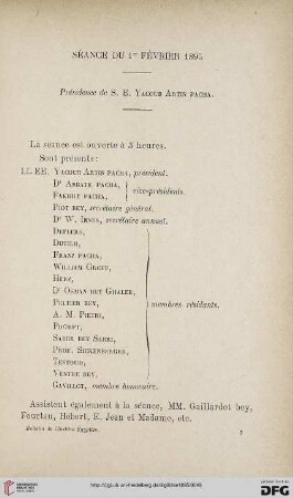 Séance du 1er février 1895: présidence de S. E. Yacoub Artin Pacha