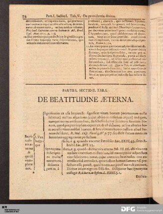 Tab. I. De Beatitudine æterna.