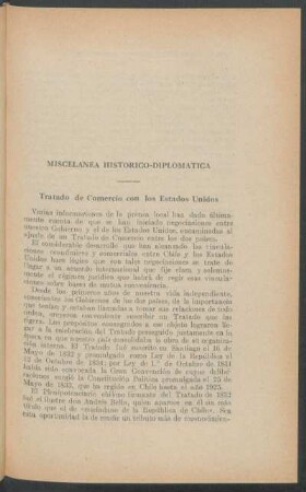 Miscelánea histórico-diplomática - Tratado de Comercio con los Estados Unidos