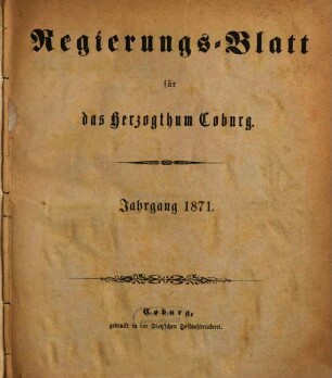 Regierungs-Blatt für das Herzogtum Coburg. 1871, 1871