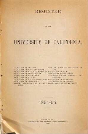Register of the University of California. 1894/95 (1895)