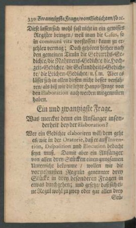 Ein und zwantzigste Frage. Was mercket denn ein Anfänger insonderheit bey der Elaboration?