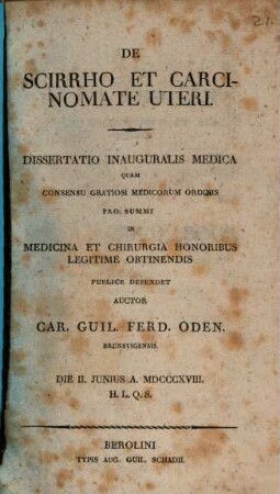 De scirrho et carcinomate uteri : Diss. inaug. med.