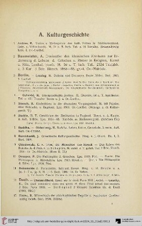 A. Kulturgeschichte (Nr. 1-190)
