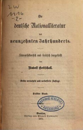 Die deutsche Nationalliteratur des neunzehnten Jahrhunderts : literarhistorisch und kritisch dargestellt, 3