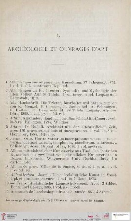 I Archéologie et Ouvrages d'Art (Nr. 1 - 954)