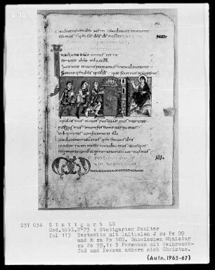 Der Stuttgarter Bibelpsalter — Dienet dem Herrn mit Freuden und kommt vor sein Angesicht, Folio 113recto