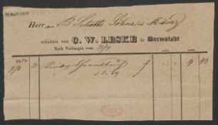 Lieferschein "[...] erhalten von C. W. Leske in Darmstadt zurück"