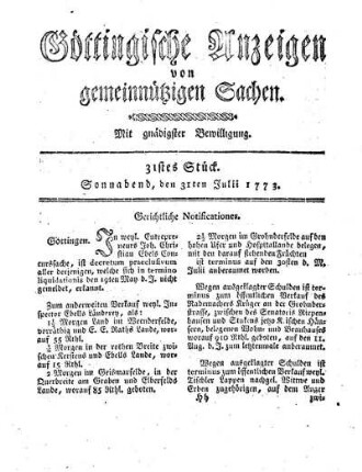 31stes Stück. Sonnabends, den 31ten Julii 1773.