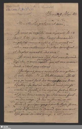3b(3b): Briefabschrift Schlegel an A. Humboldt; dat. Bonn, 04.05.1843.