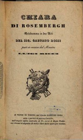 Chiara di Rosembergh : melodramma in due atti