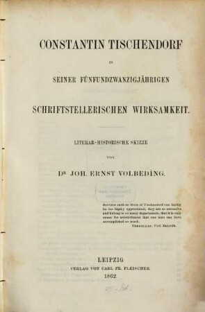 Constantin Tischendorf in seiner fünfundzwanzigjährigen schriftstellerischen Wirksamkeit : Literar-historische Skizze