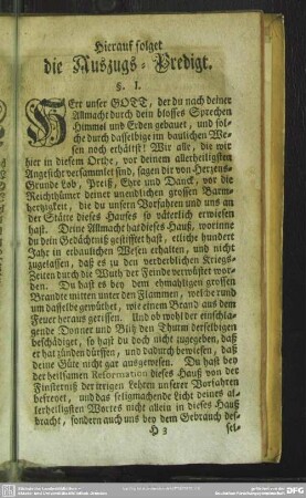Hierauf folget die Auszugs-Predigt