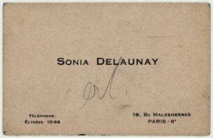 Visitenkarte von Sonia Delaunay. Paris