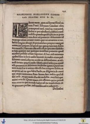 Hadrianus Barlandus Cornelio fratri, de lucubrationibus Erasmi.