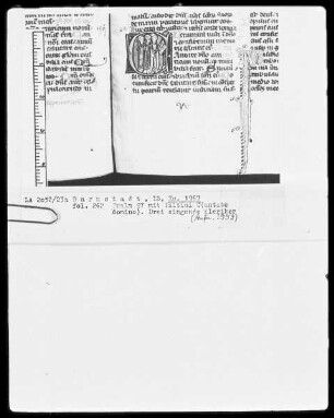 Biblia sacra mit Missale — Initiale C (antate domino) mit drei singenden Klerikern, Folio 262recto