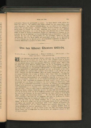 Von den Wiener Theatern 1903/04