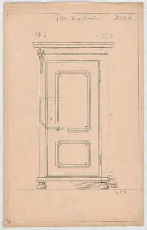 Thiersch, Friedrich von; München; Justizpalast - Kleiderschrank (Ansicht, Schnitt)