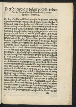 Personen die in disem büchlin reden Ain lay. Ain priester. Christus. David Paulus Moyses. Johannes.