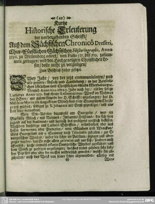 Kutze Historische Erleuterung der vorhergehenden Schrifft...