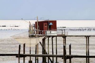 Frankreich. Poitou Charentes. Maritime. Pointe Saint Clement. Holzhütten für Senknetzfischerei