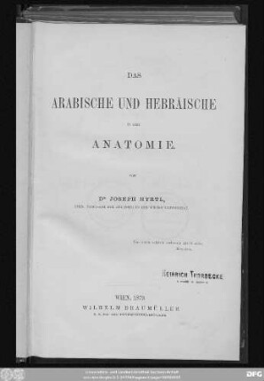 Das Arabische und Hebräische in der Anatomie
