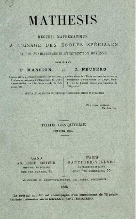 TOME CINQUIÉME FÉVRIER 1885.