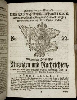 No. 22. Montags, den 30ten May 1768.