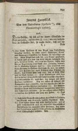 Zweytes Hauptstück. Von dem Nasenbluten (Epistaxis), oder Haemorrhagia narium).