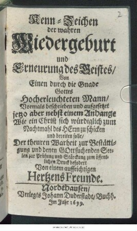 Kenn-Zeichen der wahren Wiedergeburt und Erneurung des Geistes