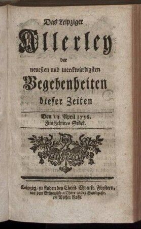 Den 13. April 1756. Funfzehntes Stück.