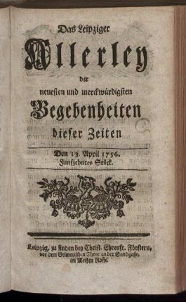 Den 13. April 1756. Funfzehntes Stück.