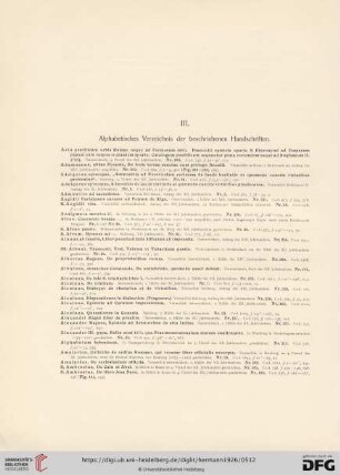 III. Alphabetisches Verzeichnis der beschriebenen Handschriften