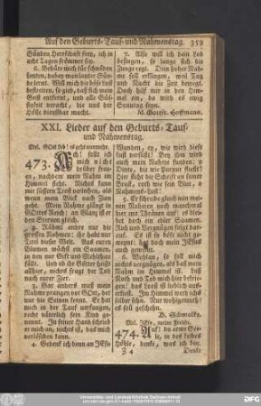 XXI. Lieder auf den Geburts- Tauf- und Nahmenstag.