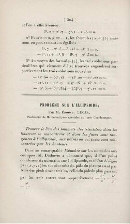 Probleme sur l'ellipsoide.