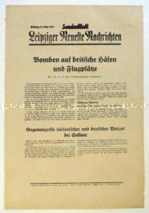 Sonderblatt der "Leipziger Neuesten Nachrichten" zu deutschen Luftangriffen auf Häfen und Flugplätze in Großbritannien